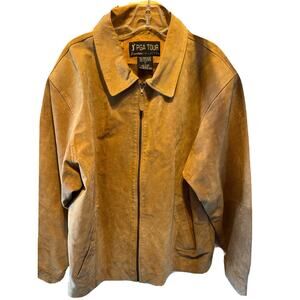 PGA Tour VTG Men’s L Brown suede Long Sleeve full zip Y2K leather jacket